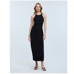 Madewell Crisscross Lightweight Midi Slip Dress Cupro-Blend Black Size 0/XS NWT